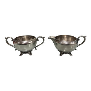 Vintage Wm A Rogers Creamer Sugar Set Silver Plated Copper Footed Tableware